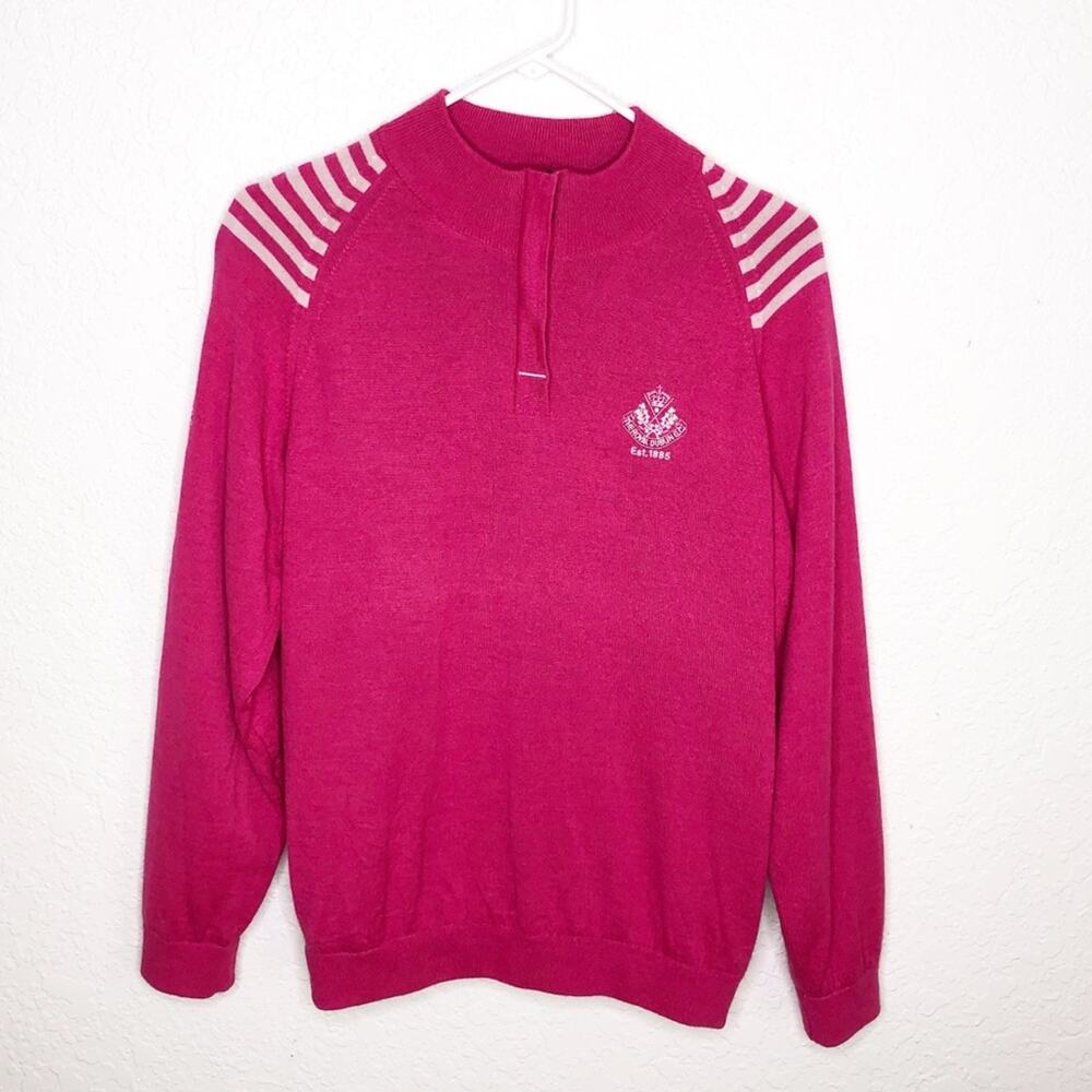 Sunderland of Scotland bright pink merino wool blend ¼ zip sweater size Medium
